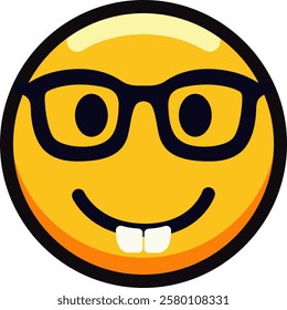 Nerd emoji with glasses and big teeth, expressing happiness.