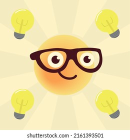 Nerd Emoji With Glasses And Bulbs