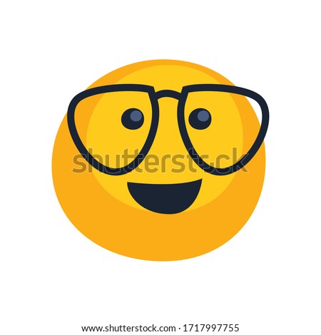 nerd emoji with glasses flat style icon design, Cartoon expression emoticon and social media theme Vector illustration