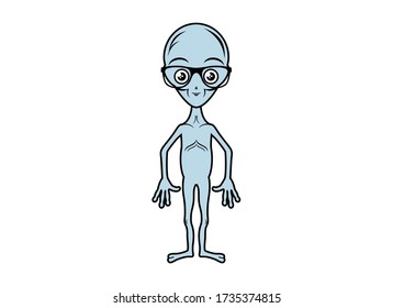 Nerd extraterrestrial with glasses vector. Gray alien cartoon character. Funny extraterrestrial icon vector. Space geek icon isolated on a white background