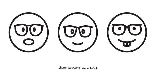 Nerd face emoji icon- clever emoticon with glasses- often used to express or demonstrate someone is being nerdy, or exceptionally technical, or simply someone wearing eyeglasses
