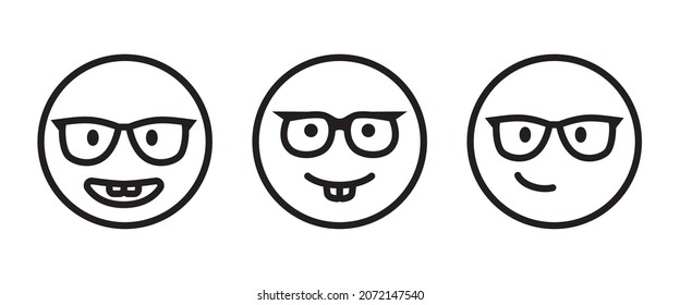 Nerd face emoji icon- clever emoticon with glasses- often used to express or demonstrate someone is being nerdy, or exceptionally technical, or simply someone wearing eyeglasses