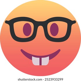 Icono de emoji de cara de nerd. Colores de moda, elemento popular que representa la inteligencia y la cultura geek, ampliamente utilizado en las redes sociales. Emoticon, elemento aislado.