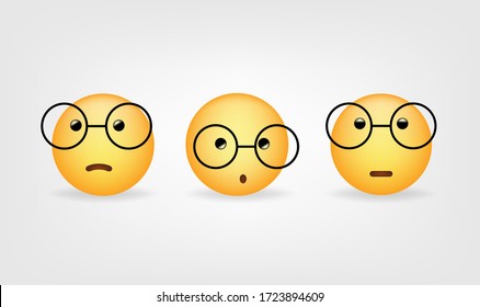 Nerd face emoticon 2020 high quality vector social media button Emoji Reactions printed on white paper Popular social networking