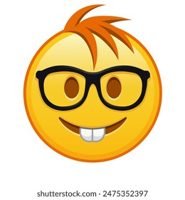 Nerd Gesicht Große Größe von gelben Emoji Lächeln mit Haar