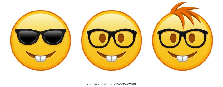 Rosto de nerd Conjunto de três emojis amarelos