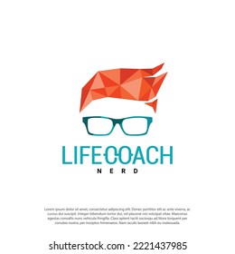 Nerd, Geek Coach, Geometric Style. Icons For Education, Gaming, Technological Or Scientific Applications And Sites.Cartoon Face Smart Boy With Glasses. Logo Design Vector