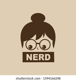 nerd geek girl cartoon character sign logo