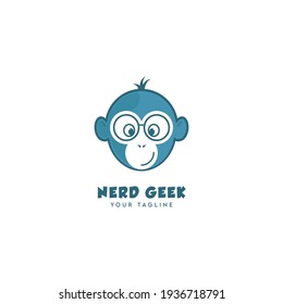 Nerd Geek Monkey Logo Symbol Design Template Flat Style Vector