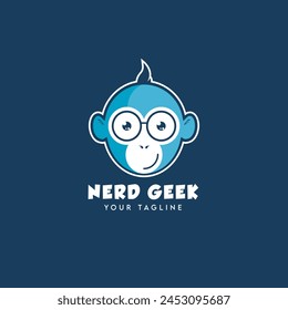 Nerd Geek, Sonriente mono inteligente Logo Design Symbol Plantilla Ilustración vectorial de estilo plano