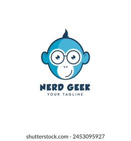 Nerd Geek, Sonriente mono inteligente Logo Design Symbol Plantilla Ilustración vectorial de estilo plano