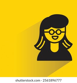 nerd girl icon with shadow on yellow background