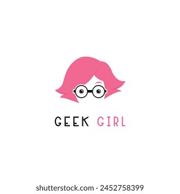 Nerd Girl Logo Symbol Diseño Plantilla Vector de estilo plano