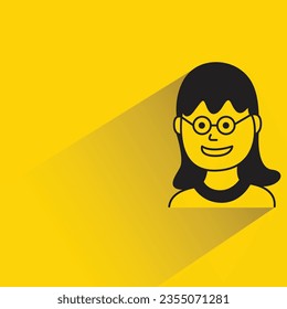 nerd girl with shadow on yellow background