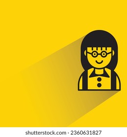 nerd girl with shadow on yellow background