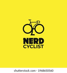 Nerd Glass with bicycle illustration, Nerd cyclist logo icon sign poster print design