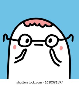 Nerd in glasses avatar logo hand drawn vector illustration in cartoon comic style pink blue