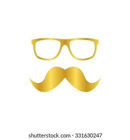 Nerd glasses and mustache - gold vector icon