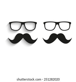 Nerd glasses and mustaches - black vector icons