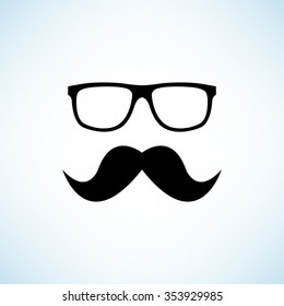 Nerd glasses and mustaches  - black vector icon