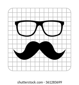 Nerd glasses and mustaches  - black vector icon