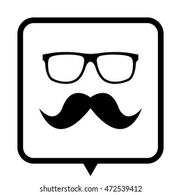 Nerd glasses and mustaches - black vector icon;  message bubble