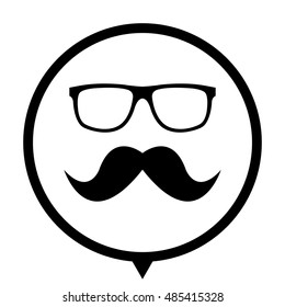 Nerd glasses and mustaches - black vector icon;  map pointer
