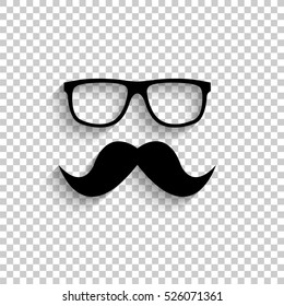 Lentes y bigotes de nervio - icono vector negro con sombra