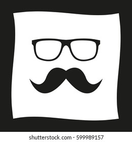 Nerd glasses and mustaches  - black vector icon