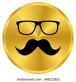 Nerd glasses and mustaches - gold vector icon