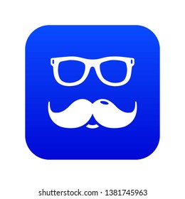 Nerd glasses mustaches icon blue vector isolated on white background