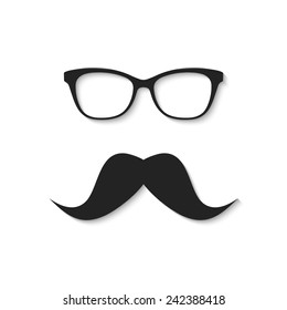 Nerd glasses and mustaches. Icon with shadow.