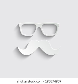 Nerd glasses and mustaches with shadow on a grey background