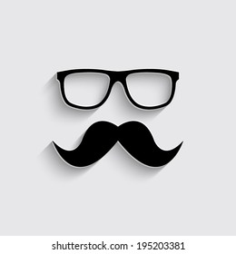 Nerd glasses and mustaches with shadow on a grey background