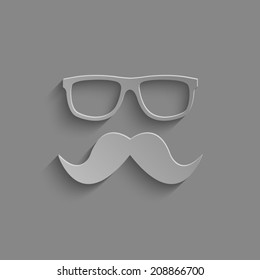 Nerd glasses and mustaches with shadow on a grey background
