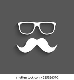 Nerd glasses and mustaches with shadow on a grey background