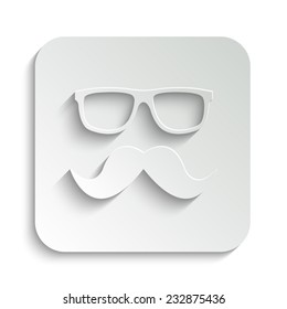 Nerd glasses and mustaches  - vector icon with shadow on a grey button