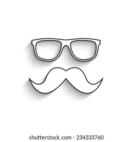 Nerd glasses and mustaches - vector icon with shadow