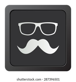 Nerd glasses and mustaches - vector icon on a grey button