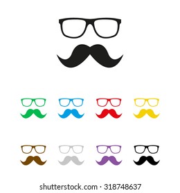 Nerd glasses and mustaches - vector icon