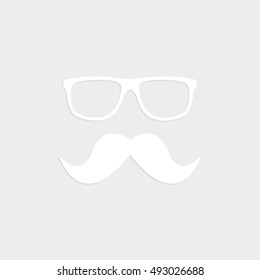 Nerd glasses and mustaches - white vector  icon with shadow