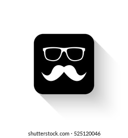 Nerd glasses and mustaches - white vector  icon with shadow