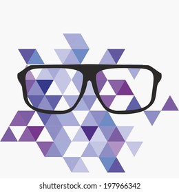 Nerd glasses on grey background with triangle flat surface mosaic. Teacher, professor, secretary or hipster vector illustration.