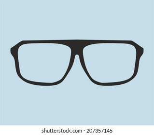 Nerd glasses vector isolated on blue background. Sign of intelligence, professor, secretary or school teacher