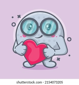 nerd golf ball character mascot with holding love sign heart isolated cartoon in flat style design