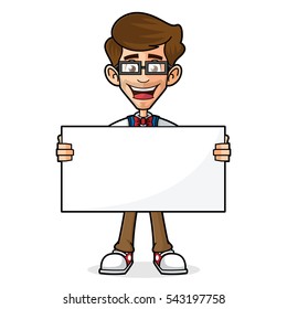 Nerd Guy Holding Blank Sign