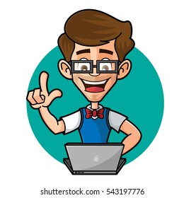 Nerd Guy Playing Laptop