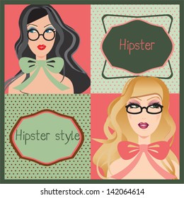 Nerd hipster girls on vintage background