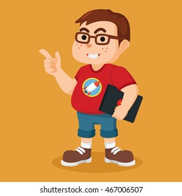nerd holding laptop illustration design