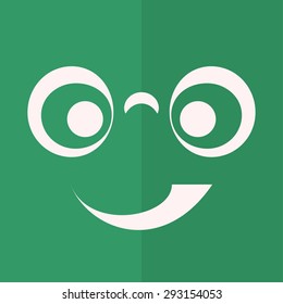 Nerd Icon with spectacles on a green background of 2 shades smiling